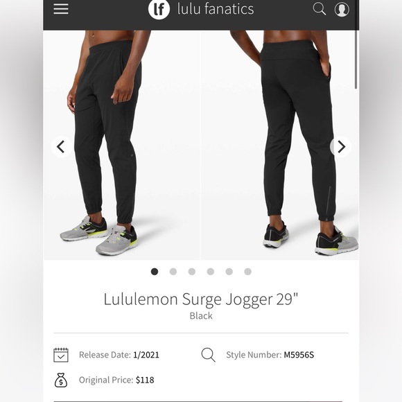 193- EUC Lululemon men’s Surge Jogger 29” size M Black pants - Picture 1 of 6